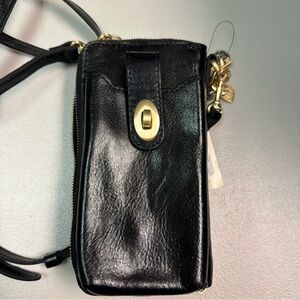 Patricia Nash Amalia Black Distressed Crossbody Bag Charm Zipper Vintage
